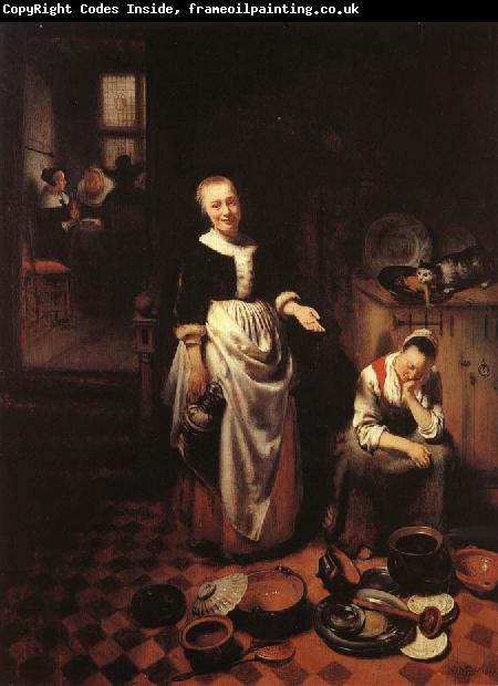 MAES, Nicolaes Interior with a Sleeping Maid and Her Mistress